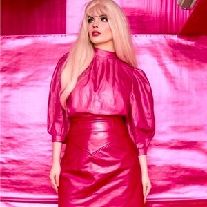Vintage Pink Sissy Princess Solange magenta genuine leather skirt XL